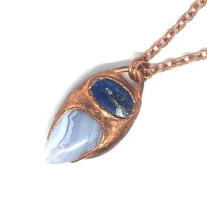 'Ferrinol' Lapis, Sunstone & Blue Lace Agate Reversible Copper Handmade Necklace